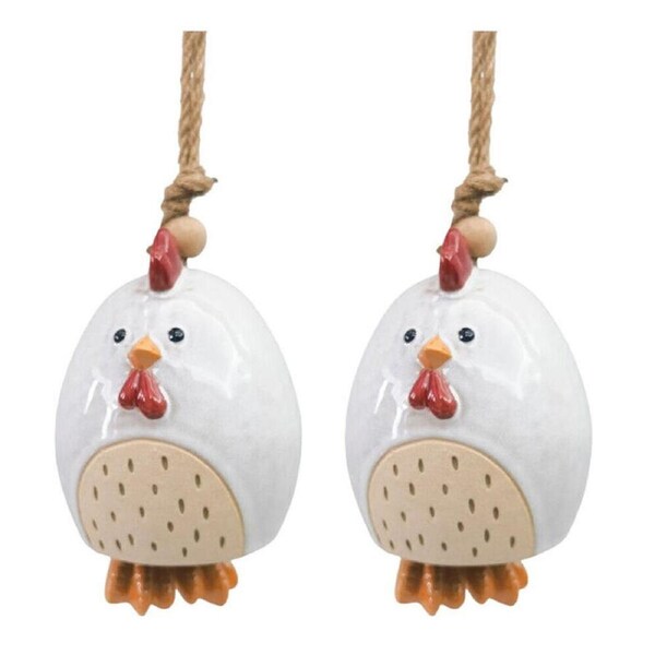 2PK Urban Ceramic Chicken Bell Outdoor Garden Decor 18x12cm White