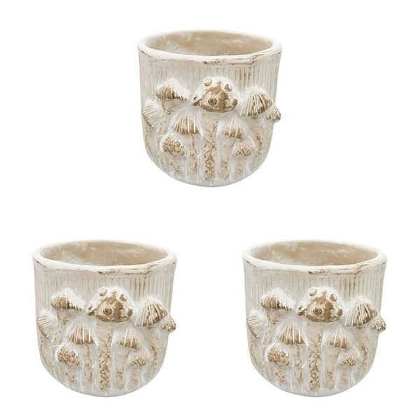 3PK Urban Ceramic Fable Toadstool Outdoor Planter Pot Small 16x13cm Bisque