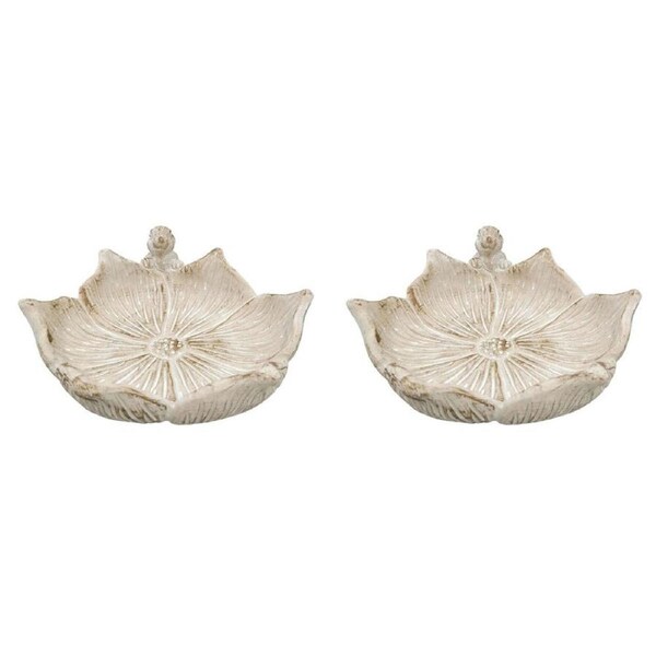 2PK Urban Ceramic Fable Bunny Outdoor Garden Bird Bath Bowl 27x25cm Bisque