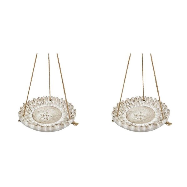 2PK Urban Ceramic Fable Bee Outdoor Garden Bird Feeder 20cm Bisque