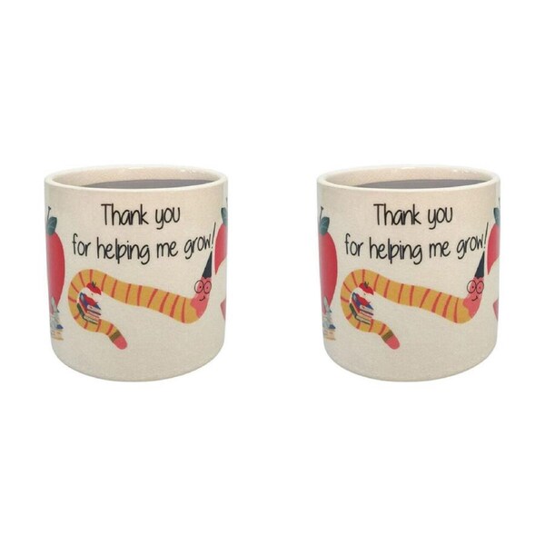 2PK Urban Bookworm Thank You Stoneware Outdoor Planter Pot 12x11cm Red
