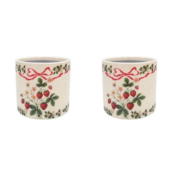 2PK Urban Strawberry Field Stoneware Outdoor Planter Pot 12x11cm Green/Red