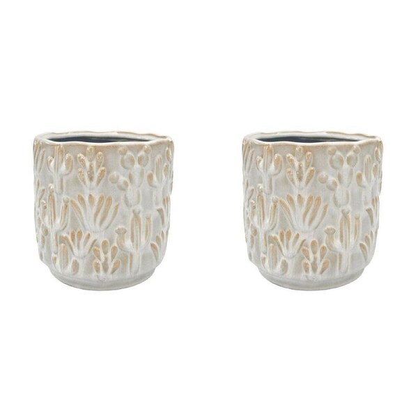 2PK Urban Cactus Stoneware Outdoor Garden Planter Pot 15x14cm White