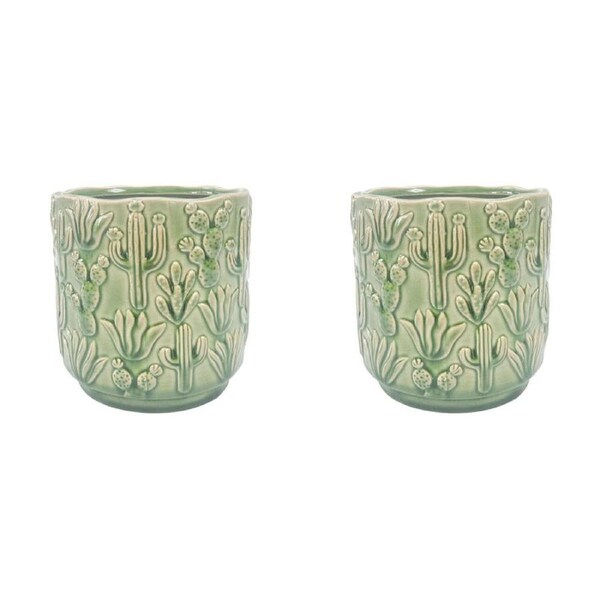2PK Urban Cactus Stoneware Outdoor Garden Planter Pot 15x14cm Green