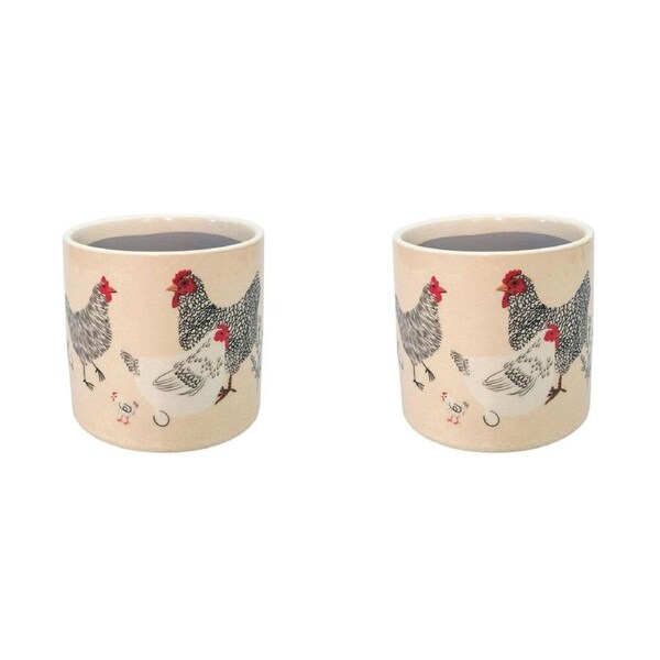 2PK Urban Chickens Stoneware Outdoor Planter Pot 12x11cm Black/White