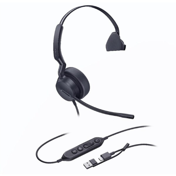 Yealink UH44 Mono Teams USB-C/A Microsoft Certified USB Wired Headset, Dual Noise-Canceling Microphones, 35mm Speaker, Busylight Leather Ear Cushions