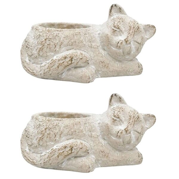 2PK Urban Ceramic Fable Cat Outdoor Garden Planter Pot 25x13cm Bisque