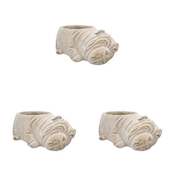 3PK Urban Ceramic Fable Bulldog Outdoor Planter Pot 21x15cm Bisque