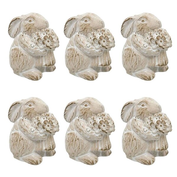 6PK Urban Ceramic Fable Bunny Ornament Outdoor Garden Decor 10cm Bisque