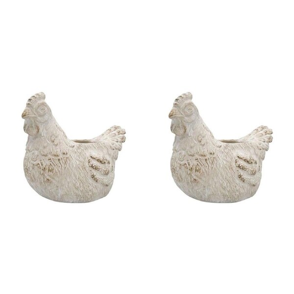 2PK Urban Ceramic Fable Chicken Outdoor Planter Pot 20x25cm Bisque