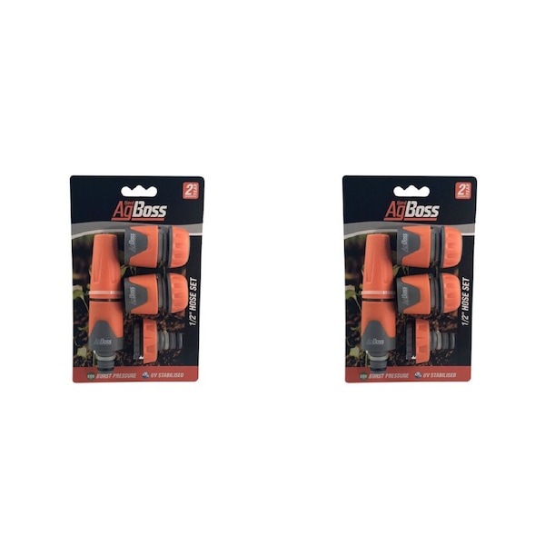 2x 4pc AgBoss Gardening Hose Connector WIth Spray Nozzle Set 1/2 Inch