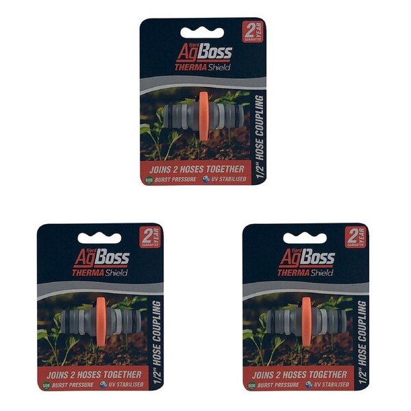 3PK AgBoss 2 Way Gardening Hose Coupler 1/2 Inch Orange and Black