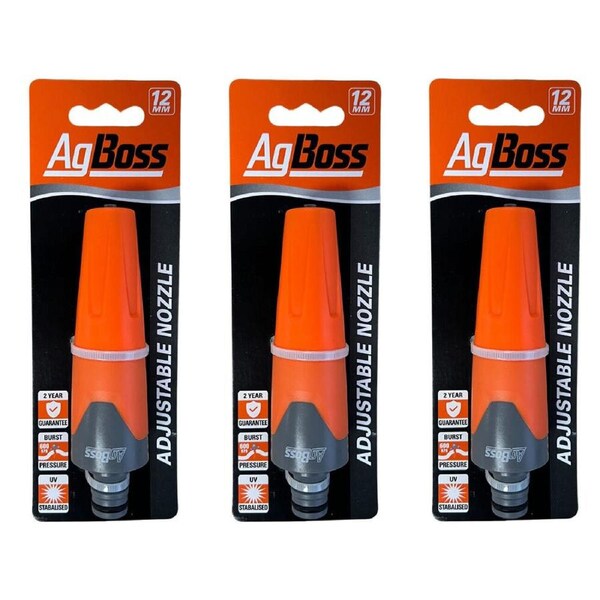 3PK AgBoss Anti-Leak Adjustable Gardening Spray Nozzle 12mm Orange and Black