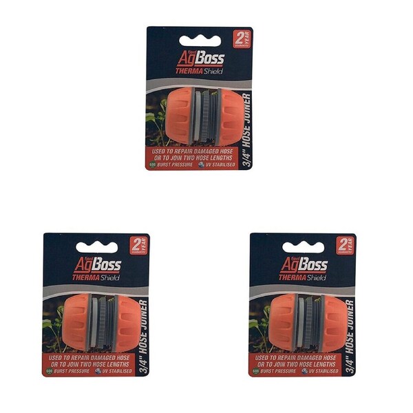 3PK AgBoss Gardening And Hose Mender/Joiner 3/4 Inch Orange and Black