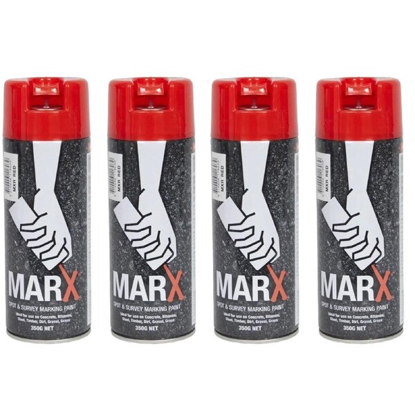 4PK AgBoss Marx Spot and Survey Construction Spray Paint Can 350g Red