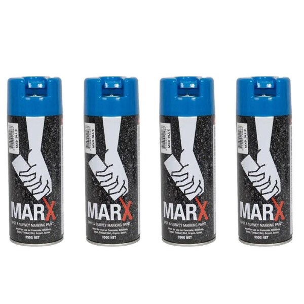 4PK AgBoss Marx Spot and Survey Construction Spray Paint Can 350g Blue