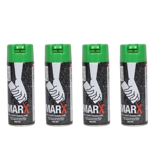4PK AgBoss Marx Spot and Survey Construction Spray Paint Can 350g Fluro Green