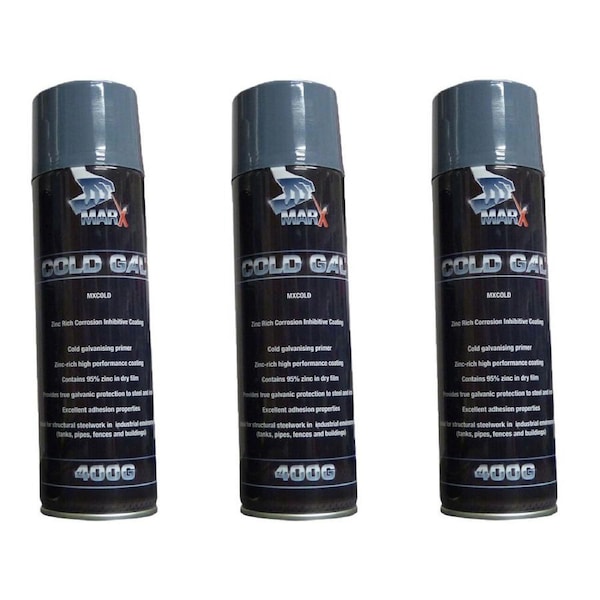 3PK AgBoss Anti-Corrosive Marx Galvanised Cold Metal Spray Can 400g