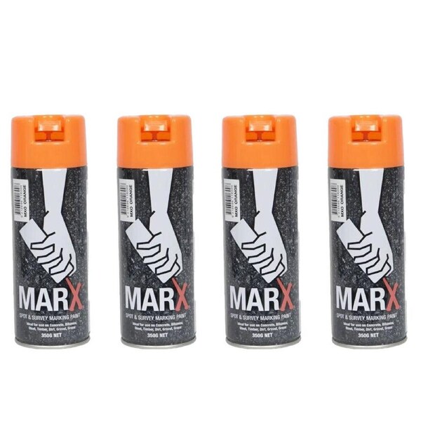 4PK AgBoss Marx Spot and Survey Construction Spray Paint Can 350g Fluro Orange