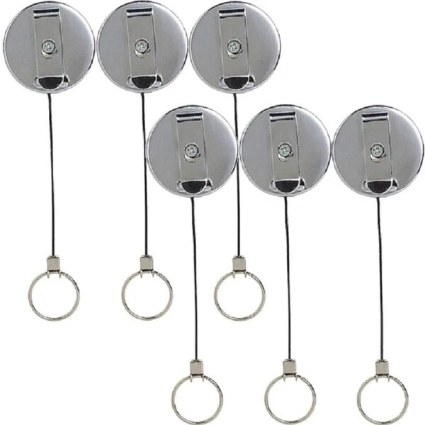 Rexel Retractable Key Holder Metal With Keyring And Cord Black 6 Pack