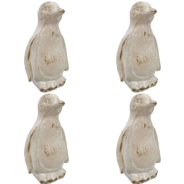 4PK Ceramic Penguin Garden Statues - Outdoor Animal Decor - 15cm Bisque - Urban Fable