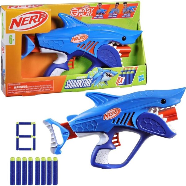 NERF Wild Sharkfire Easy Play Dart Blaster Toy Gun with 8 Darts Kids 6+ Outdoor