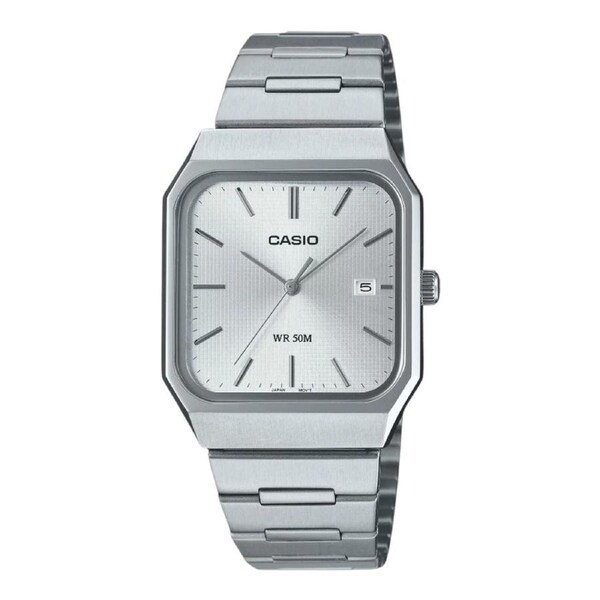 Casio MTP-B185D-7AV Mens Analog Quartz Watch Silver Dial Steel Band 50m Date