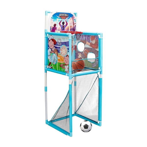 Kids Basketball Hoop Stand Soccer Goal Net Arcade Rugby Baseball Game Set LED Electronic Scoring Indoor Outdoor Sports Activity Centre Playset 5-in-1