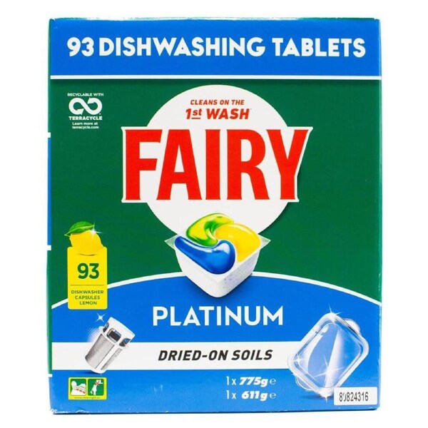 93pc Fairy Dishwashing Tablet Platinum Lemon Dishwawsher Cleaning