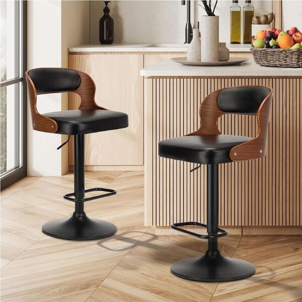 Oikiture 2X Bar Stool Gas Lift Kitchen Swivel Chair Leather LUKA