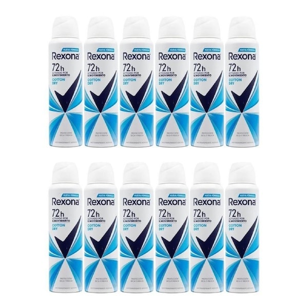 12PK Rexona Cotton Dry Antiperspirant Deodorant Spray 72H Protection 150ml
