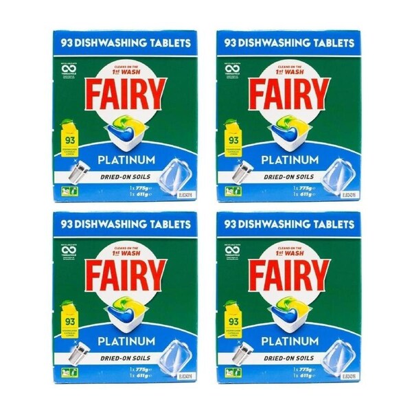 4x 93pc Fairy Dishwashing Tablet Platinum Lemon Dishwawsher Cleaning