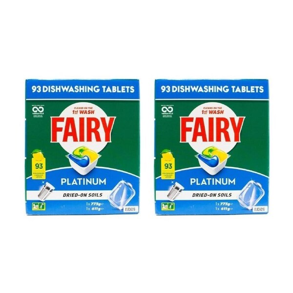 2x 93pc Fairy Dishwashing Tablet Platinum Lemon Dishwawsher Cleaning