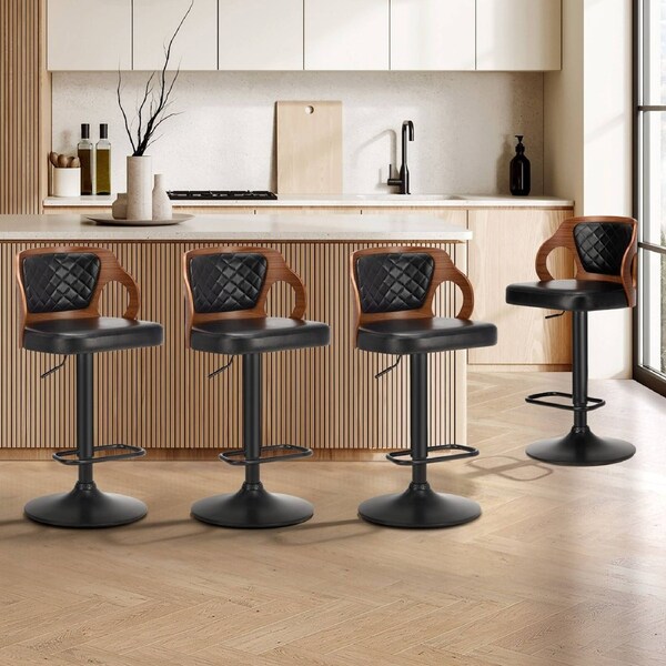 Oikiture 4X Bar Stools Kitchen Gas Lift Swivel Chairs Wooden Barstool