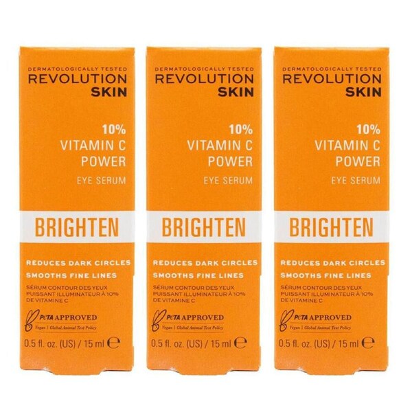 3PK Revolution Skin Eye Serum Vitamin C Power Brighten Face Care 15ml
