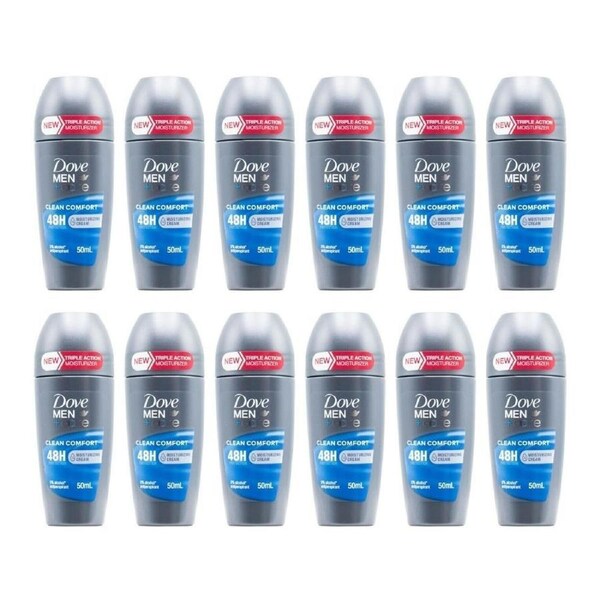 12PK Dove Men+Care Clean Comfort Roll On Antiperspirant Deodorant 48H 50ml