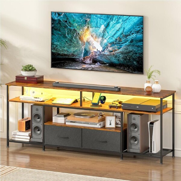 Advwin TV Unit Entertainment 160cm LED TV Cabinet w/ Charging Station Shelf & Drawer Walnut