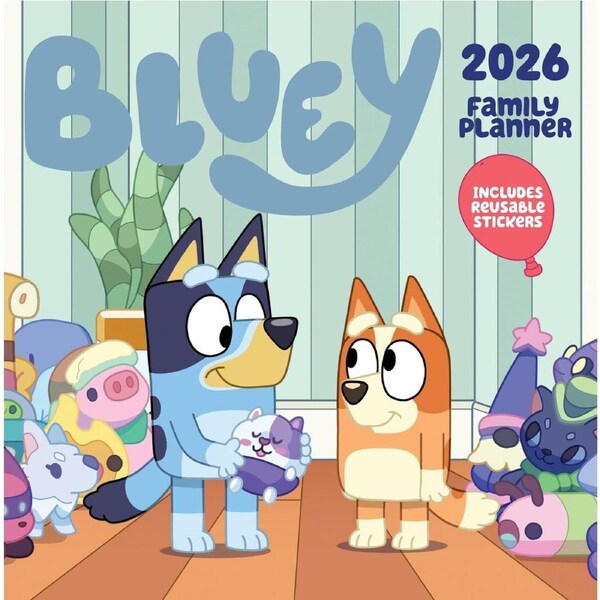 2026 Calendar Bluey Family Planner with Stickers Square Wall, BrownTrout A05937