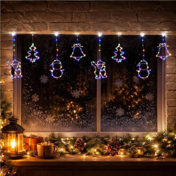Curtain light with santa, tree, bell and snowman