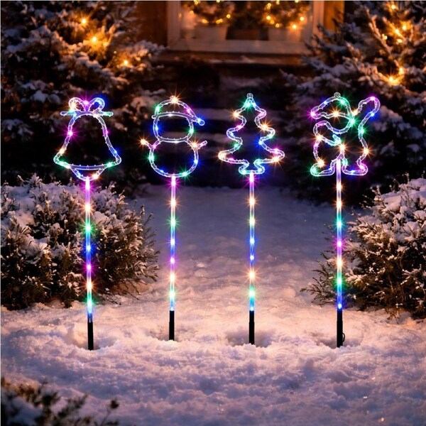 Path light with santa, tree, bell and snowman