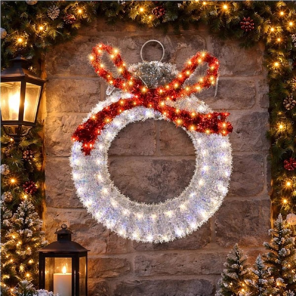 50cm LED Tinsel Balloon with Red Bow
