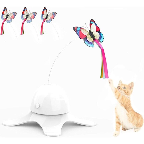 Cat Butterfly Game Cat Toy With 360° Electric Rotating Butterfly 3 Replacement Glitter Butterflies