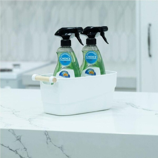 Small White Storage Tub – Stylish with Wooden Handles