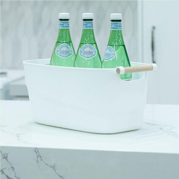 Large White Storage Tub – Wooden Handles, Stylish & Strong