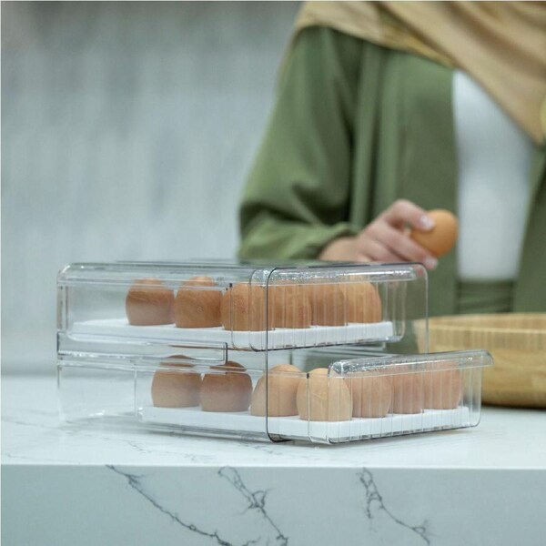 Two-Level Egg Organiser Drawer – Secure & Efficient Fridge Storage