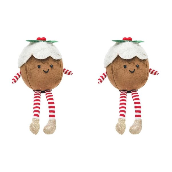 2PK Urban Fluffy Pudding Sitting Christmas Decoration 22cm Brown/White
