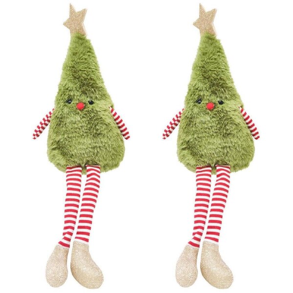 2PK Urban Fluffy Christmas Tree Sitting Decoration Ornament 42cm Green