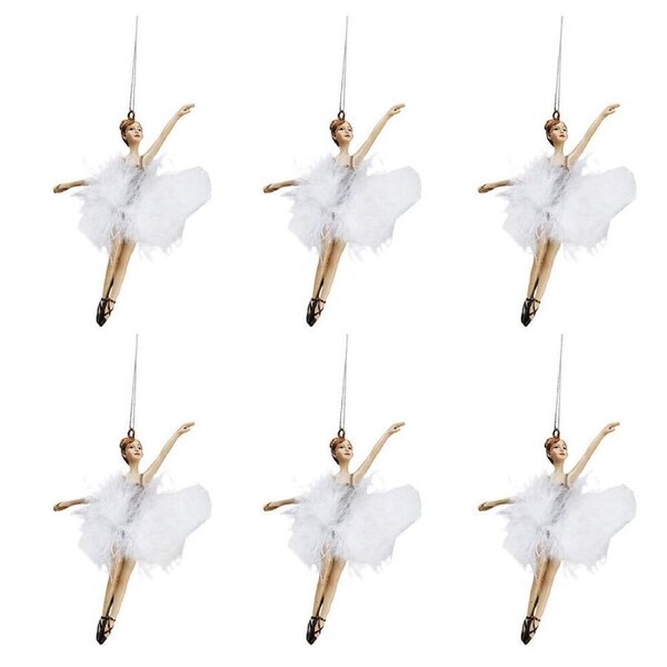 6PK Urban Dancing Ballerinas Hanging Decoration 13cm White Assorted