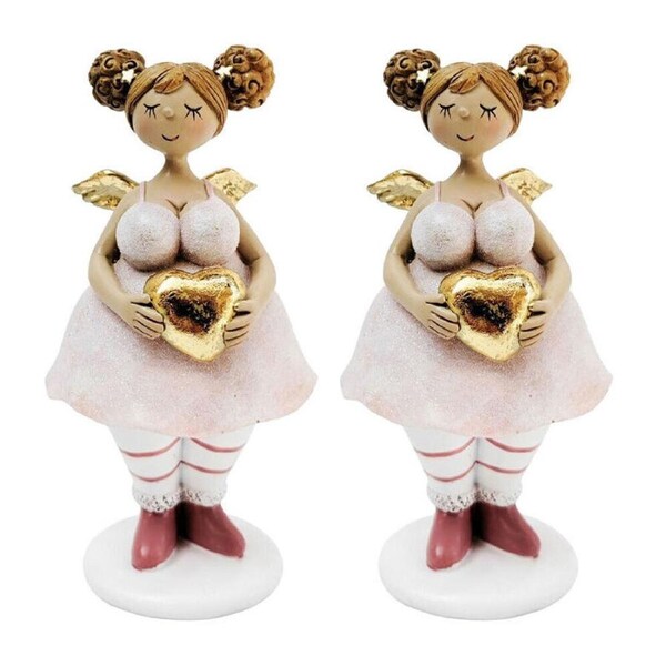 2PK Urban Curvy Angel Holding Heart Standing Decoration 17cm Pink
