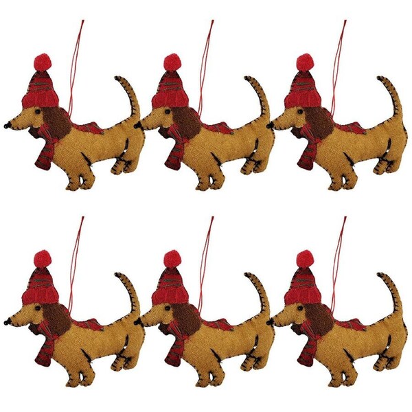 6PK Urban Pug/Sausage Dog Hanging Decoration 13cm Brown Assorted